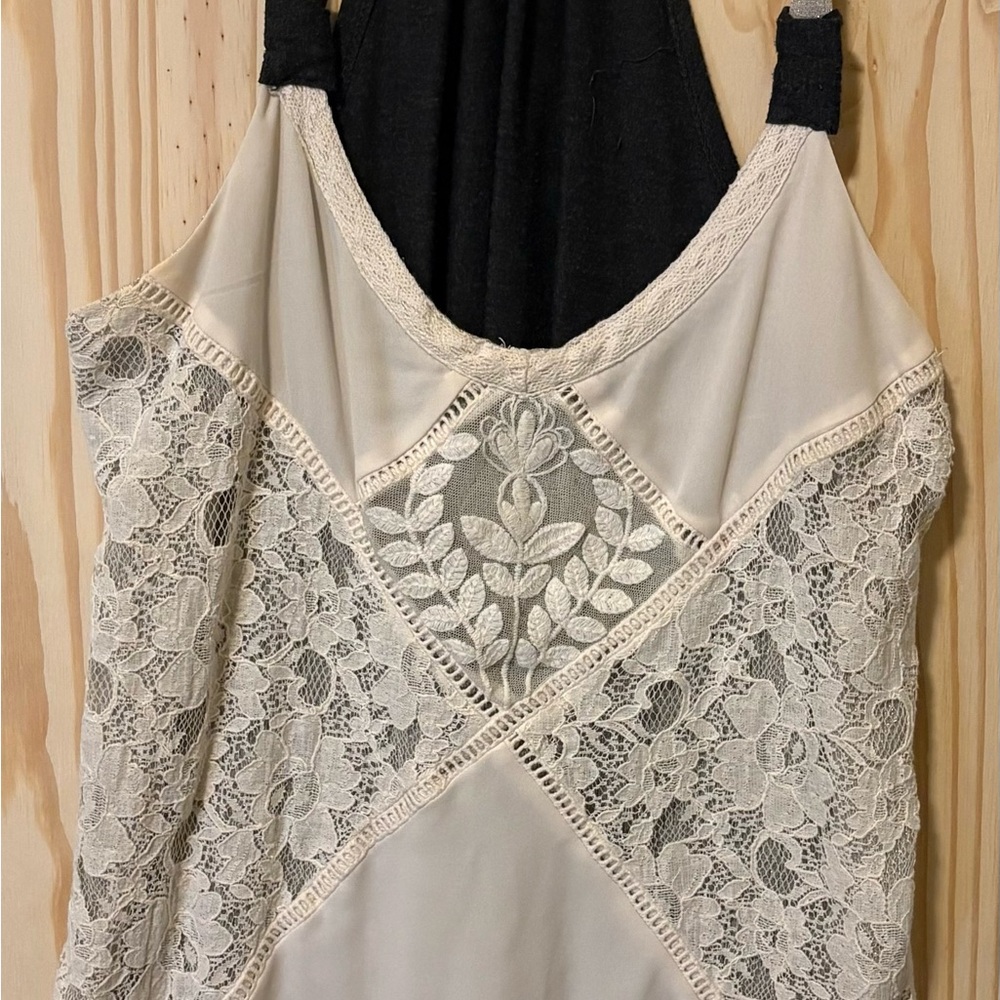 Maurices Cream and Black Lace Tank Top